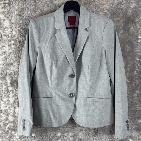 212 Collection Petite 8P 2 Button Notched Blazer Jacket Gray Long Sleeve Lined - Picture 1 of 9